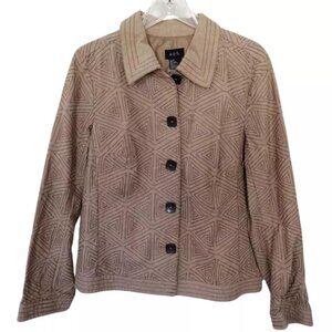 Suede Boho Jackets Women’s Size 14 Geometric Tan Brown Button Up Formal